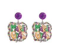 PUBBCIA Boucles d'oreilles Mardi Gras pour femme - En forme de feuille - Boucles d'oreilles pendantes en acrylique - Pour fête du mardi gras - Accessoires de robe, festival, bijoux cadeaux (E)