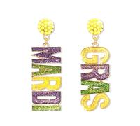 PUBBCIA Boucles d'oreilles Mardi Gras pour femme - En forme de feuille - Boucles d'oreilles pendantes en acrylique pour fête du mardi gras - Accessoires de robe, festival, bijoux cadeaux (I)
