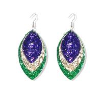 PUBBCIA Boucles d'oreilles Mardi Gras pour femme - En forme de feuille - Boucles d'oreilles pendantes en acrylique - Accessoires de robe - Cadeaux de festival (D)