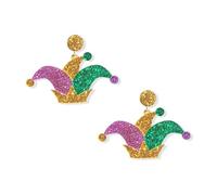PUBBCIA Boucles d'oreilles Mardi Gras pour femme - En forme de feuille - Boucles d'oreilles pendantes en acrylique - Pour fête du mardi gras - Accessoires de robe, festival, bijoux cadeaux (G)