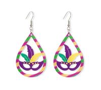 PUBBCIA Boucles d'oreilles Mardi Gras pour femme - En forme de feuille - Boucles d'oreilles pendantes en acrylique - Pour fête du mardi gras - Accessoires de robe, festival, bijoux cadeaux (M)