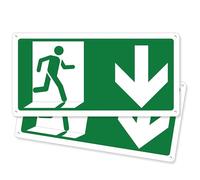 Pubblimania 2 Signalisation de sortie d'urgence flèche descendante | Signe extérieur-intérieur en aluminium composite de 3 mm (sortie d'urgence basse, 2 unités)