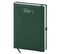 Pubblimania Agenda Journalier 2027 avec Élastique A5 | Planner Professionnel 336 Pages Papier Blanc | Fermeture Élastique, Porte-Stylo et Signet | Multilingue 14,5x21 cm (Vert avec élastique)