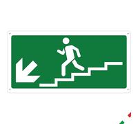 Pubblimania Escaliers Descente Gauche Sortie d'urgence | Panneau en composite d'aluminium 3mm pour extérieur-intérieur (Descente d'escaliers gauche, 1 unité)