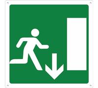 pubblimania Sortie d'urgence 20x20 cm avec flèche vers le bas | Panneau en aluminium métal 3 mm d'épaisseur (Sortie d'urgence vers le bas)