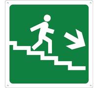 Pubblimania Sortie d'urgence escalier à Droite Cm 20x20. | Panneau en aluminium métal 3 mm d'épaisseur (Escaliers à Droite)
