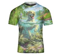 PUBDSKBLDE T-shirt pour homme et femme avec impression 3D tie-dye champignon, loup, chien, crâne, manches courtes, col rond, t-shirt graphique amusant, Golden Labrador Terrier, 4XL