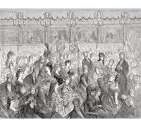 Public à la mode dans les étals du Royal Opera House Covent Garden de Londres au XIXe siècle. Après une illustration de Gustave Dor dans l'édition américaine de Londres de 1890 : un pèlerinage écrit