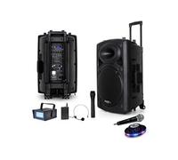 Public Adress mobile MP3 800W + 3 micros PORT15VHF-BT + Câble PC + Effet OVNI RoundMagic + Mini Strobe
