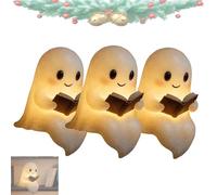 Pubyfun/Fanyil Glowspirit, Sheremart Glowspirit, Cute Ghost Reading Book Lamp, Funny Warm Lighted LED Indoor Figurine Lamps-for Party Bedroom Study Room Reading Ornament (5.51 In*3)