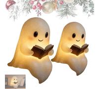 Pubyfun/Fanyil Glowspirit, Sheremart Glowspirit, Cute Ghost Reading Book Lamp, Funny Warm Lighted LED Indoor Figurine Lamps-for Party Bedroom Study Room Reading Ornament (5.51 In+7.9 In)