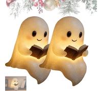Pubyfun/Fanyil Glowspirit, Sheremart Glowspirit, Cute Ghost Reading Book Lamp, Funny Warm Lighted LED Indoor Figurine Lamps-for Party Bedroom Study Room Reading Ornament (7.9 In*2)