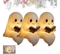 Pubyfun/Fanyil Glowspirit, Sheremart Glowspirit, Cute Ghost Reading Book Lamp, Funny Warm Lighted LED Indoor Figurine Lamps-for Party Bedroom Study Room Reading Ornament (7.9 In*3)