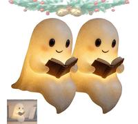 Pubyfun/Fanyil Glowspirit, Sheremart Glowspirit, Cute Ghost Reading Book Lamp, Funny Warm Lighted LED Indoor Figurine Lamps-for Party Bedroom Study Room Reading Ornament (5.51 In*2)