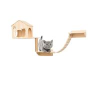 Pucaru Arbre A Chat Mural, Escaliers Muraux en Bois pour Chat, Charge Maximale 20 Kg, pour Chats Adultes, pour Chats et Escalade(5pcs)