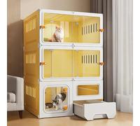 Pucaru Cage pour Chat Enclos D'intérieur pour Chat, avec Bac À Litière, Grande Villa Interactive pour Chat À 3 Niveaux, Installation Facile, Facile À Nettoyer(A-70x45x105cm)