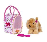 "Pucci Pups - Toy Dog - Plush Puppy - Dog Carrier - Toy Cocker Spaniel - 3 Years + - Pink & Golden Heart Print Bag with Cocker Spaniel"