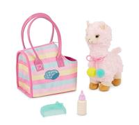 Pucci Pups - Sac et lama rayés - Lamas en peluche - Animal en peluche - Sac de transport - Peigne et bouteille bleus - 3 ans et +