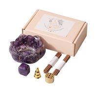 Puce en cristal naturel - Kit de porte-encens époxy de 8 cm | Brûleur d'encens bouddhiste à mâchoires au trésor démagnétisante, attrape-cendres de yoga fait à la main pour spa, yoga (emballage