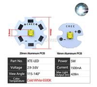 Puce Led Perles 3w Xpe 5w Xical2 Xml T6 Xml2 Xgardens 70xgardens 90xgardens 110 3a Snap9a 10a 24a 18w 24w 45w 72w Dc3-5v Dc6-8v 24v Lampe De Poche - Type 5w Xte 3v 1.5a-With 16mm Size