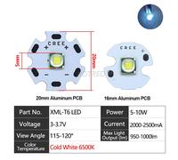 Puce Led Perles 3w Xpe 5w Xical2 Xml T6 Xml2 Xgardens 70xgardens 90xgardens 110 3a Snap9a 10a 24a 18w 24w 45w 72w Dc3-5v Dc6-8v 24v Lampe De Poche - Type 8w Xml T6 3v 2.5a-With 20mm Size