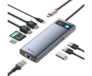 [Puce Optimisée] Baseus Station d'accueil 4K@120 Hz 9 en 1, 2 HDMI Double écran, 1000 Mbp Ethernet, 100 W PD, Lecteur de Carte TF/SD, 3 USB, Adaptateur multiport