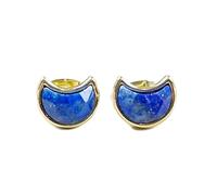 Puces d'oreilles en lapis-lazuli naturel de qualité exceptionnelle, montées sur argent sterling 925 plaqué argent | Boucles d'oreilles demi-lune, style minimaliste pour femme | LK_VSTD_0417