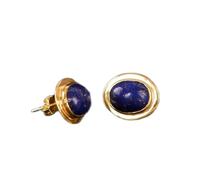 Puces d'oreilles ovales en lapis-lazuli naturel de qualité exceptionnelle, montées sur argent sterling 925 plaqué or | Style minimaliste | LK_VSTD_0050