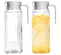 Puche à eau acrylique de 1100 ml avec couvercle, 2pcs pichet transparent avec poignée pour boissons froides chaudes
