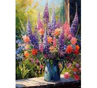 PUCHEN 5D DIY Diamant Peinture Kits, Fleurs colorées dans un vase,D,30 * 40CM Broderie Diamant Art Painting Kit Complet, Canevas Diamond Point de Croix Painting par Numéros pour Adultes Enfants Décor