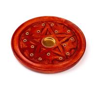 Puckator Brûle d'encens Rond en Bois de Mangue - Étoile sculptée pour bâtons et cônes