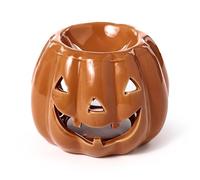 Puckator Brûleur à huile en céramique en forme de citrouille Jack O Lanterne - Accessoires de salon - Liquide de cire - Brûleurs à huile pour huiles essentielles - Brûleurs de cire - Support de cire -