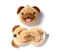 Puckator Coussin de voyage Relaxeazzz en peluche 2-en-1 Mopps - Chien Carlin Unique