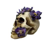 Puckator Crâne décoratif avec Fleurs de Vigne Pourpre - Sculpture en résine ornementale - Figurine Accessoire Gothique pour Maison et Halloween
