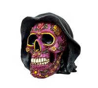 Puckator Crâne Mexicain avec décorations Violettes et Capuchons - Sculpture en résine ornementale - Figurine Accessoire Gothique pour Maison et Halloween