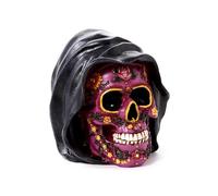 Puckator Crâne Mexicain avec décorations Violettes et Capuchons - Sculpture en résine ornementale - Figurine Accessoire Gothique pour Maison et Halloween
