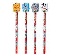 PUCKATOR Crayons bois modèle Crayon avec Embout Gomme Maneki Neko - Chat Porte-bonheur