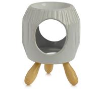 Puckator Eden White Brûleur à huile striée abstraite avec pieds - Céramique - Accessoires de salon - Liquide de cire - Pour huiles essentielles - Brûleurs de cire - Fondeur de parfum - Support de cire