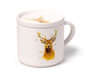 Puckator Ensemble tasse en porcelaine et dessous de verre/couvercle 2 en 1 - Cerf - Designed by Jan Pashley