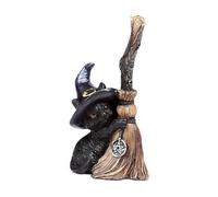Puckator Figurine en résine de Chat Noir avec Chapeau de sorcière et Balai Magique - Peint à la Main, décorations Maison extravagantes et détails