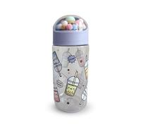 Puckator Foodiemals Bubble Tea Bouteille incassable pour enfants avec breloques - Bouteille d'eau active isotherme réutilisable pour filles et garçons avec une poignée de transport et une paille pour