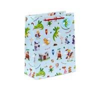 Puckator Grand sac pour cadeaux d'anniversaire et de Noël pour enfants et filles à thème chevaliers et dragons, 33 cm avec carte