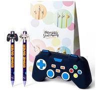 Puckator Inkredible Ensemble de papeterie pour gamer | Trousse à crayons avec stylos à clic effaçables | Coffret cadeau amusant | Lot de 2 stylos + trousse à crayons