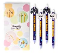 Puckator Inkredible - Lot de 4 stylos effaçables pour manette de jeu pour gamers | Papeterie de bureau | Stylos rétractables à encre effaçable | Encre bleue (2 motifs)