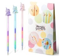 Puckator Lot de 3 stylos à encre arc-en-ciel licorne | Stylos à bille multicolores avec 5 couleurs d'encre en un seul stylo | Accessoires de bureau fantaisie, papeterie cadeau amusante | Lot de 3