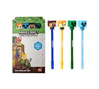 Puckator Stylos effaçables Minecraft Chibi – Lot de 4, pointe silicone, encre gel, gomme caoutchouc