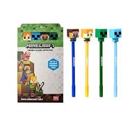 Puckator Lot de 4 stylos effaçables avec pointe en silicone Minecraft Chibi - Stylos à encre gel effaçables pour la rentrée scolaire - Stylo avec gomme en caoutchouc pour enfants, bureau, écriture et
