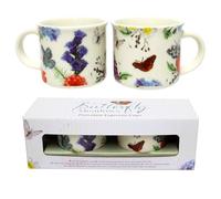Puckator - Lot de deux tasses à café en porcelaine à thème papillons, animaux - Design original anglais Butterfly Meadows - Coupe Espresso