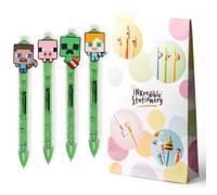 Puckator Minecraft Lot de 4 stylos labyrinthe avec décorations en silicone | Fonction labyrinthe interactif, papeterie de jeu, cadeaux pour joueurs, 4 personnages Minecraft