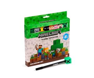 Puckator Minecraft Lot de 8 stylos à pointe fine décorés silicone - Ensemble fantaisie Uni Essentials - Fournitures bureau